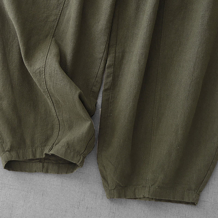 Pantaloni harem in lino e cotone casual tinta unita Buddha Stones da donna, lunghezza 7-8, con tasche