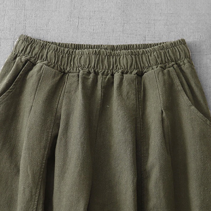 Pantaloni harem in lino e cotone casual tinta unita Buddha Stones da donna, lunghezza 7-8, con tasche