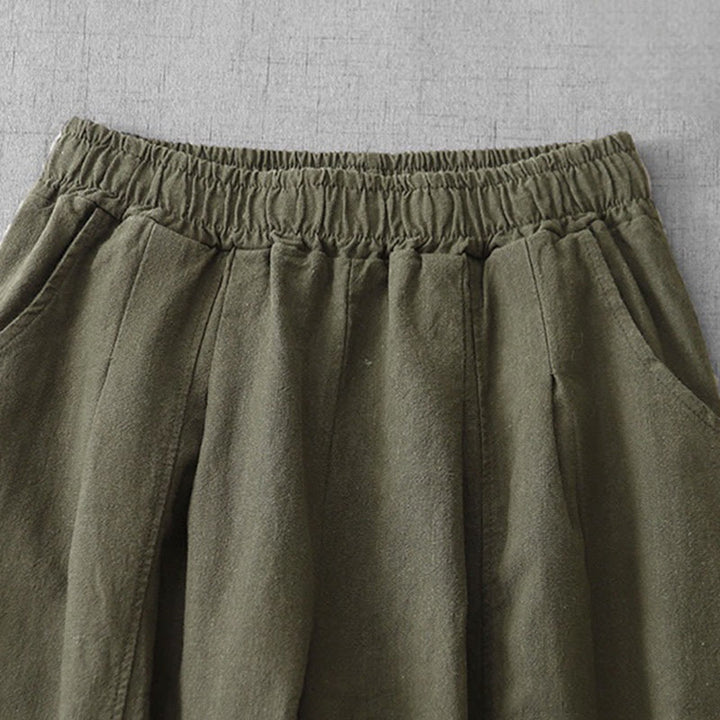 Pantaloni harem in lino e cotone casual tinta unita Buddha Stones da donna, lunghezza 7-8, con tasche