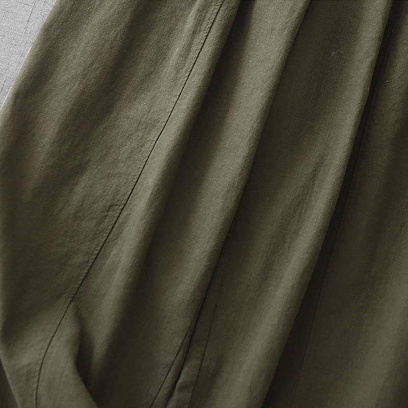 Pantaloni harem in lino e cotone casual tinta unita Buddha Stones da donna, lunghezza 7-8, con tasche - image 30