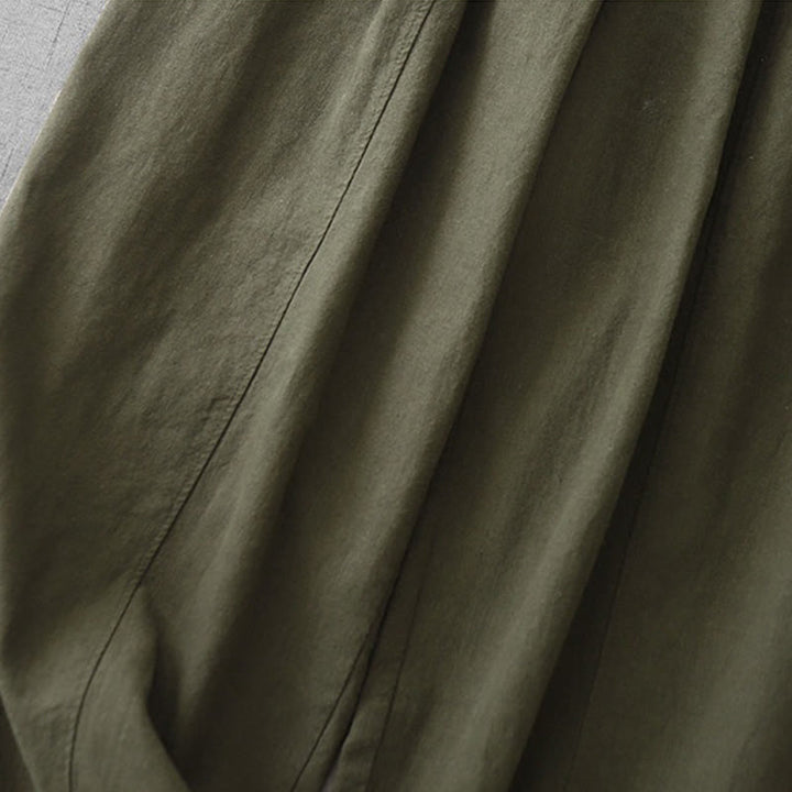 Pantaloni harem in lino e cotone casual tinta unita Buddha Stones da donna, lunghezza 7-8, con tasche - image 30