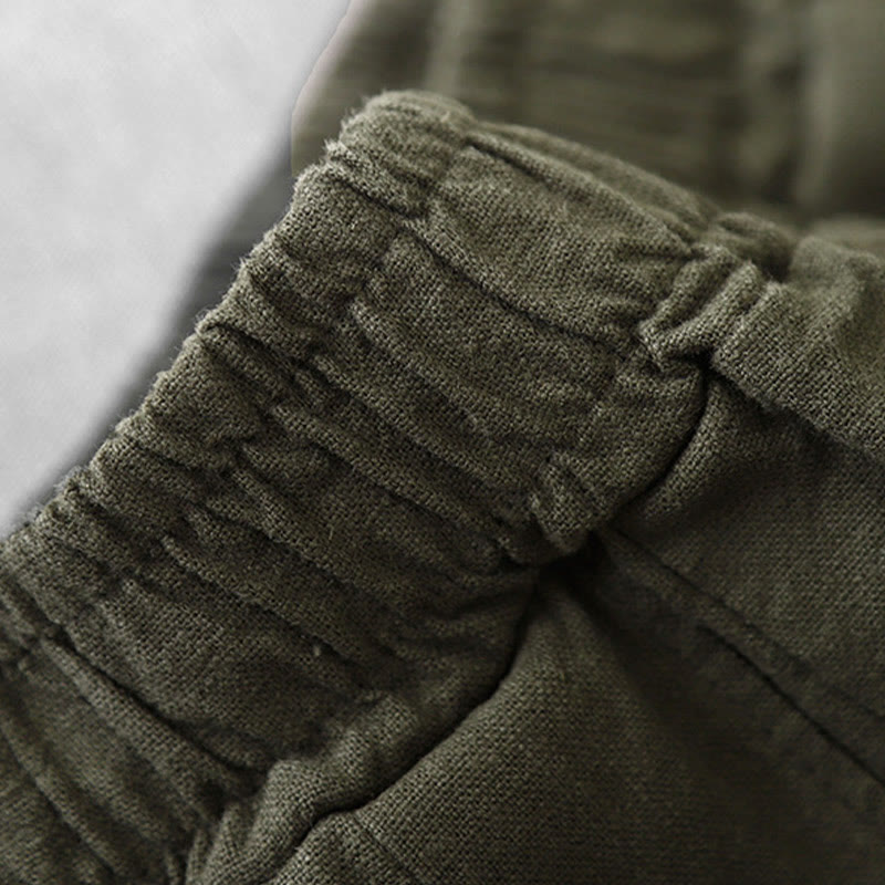Pantaloni harem in lino e cotone casual tinta unita Buddha Stones da donna, lunghezza 7-8, con tasche