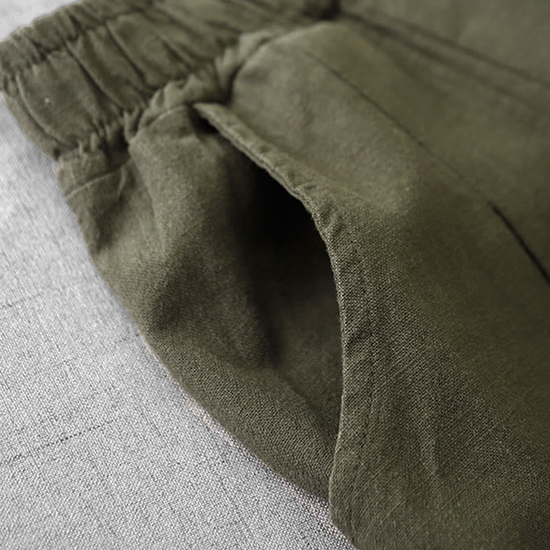 Pantaloni harem in lino e cotone casual tinta unita Buddha Stones da donna, lunghezza 7-8, con tasche