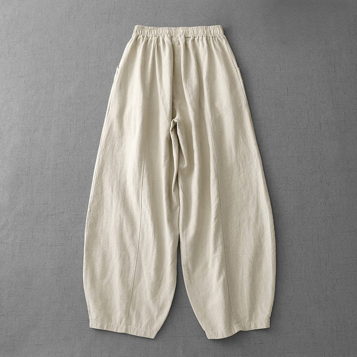 Pantaloni harem in lino e cotone casual tinta unita Buddha Stones da donna, lunghezza 7-8, con tasche
