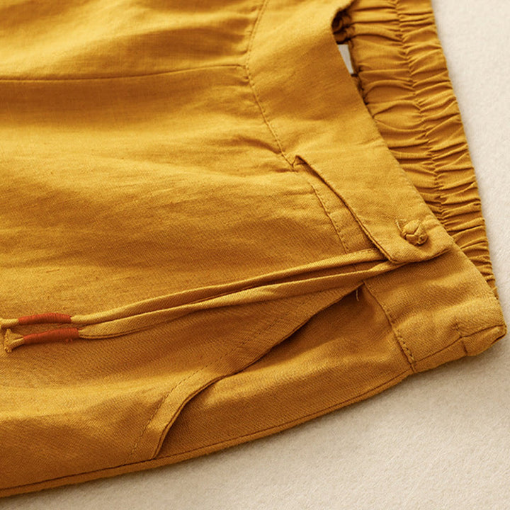 Pantaloni larghi da donna in cotone e lino con tasche, casual, a vita alta, tinta Buddha Stones - image 5