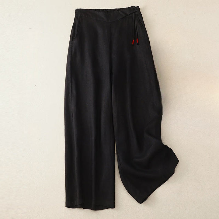 Pantaloni larghi da donna in cotone e lino con tasche, casual, a vita alta, tinta Buddha Stones - Nero - US12, UK/AU16, EU44 (3XL) - image 6