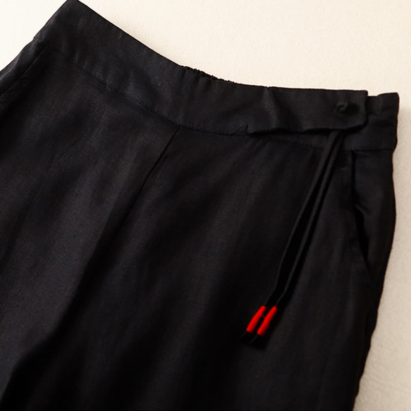 Pantaloni larghi da donna in cotone e lino con tasche, casual, a vita alta, tinta Buddha Stones - image 8