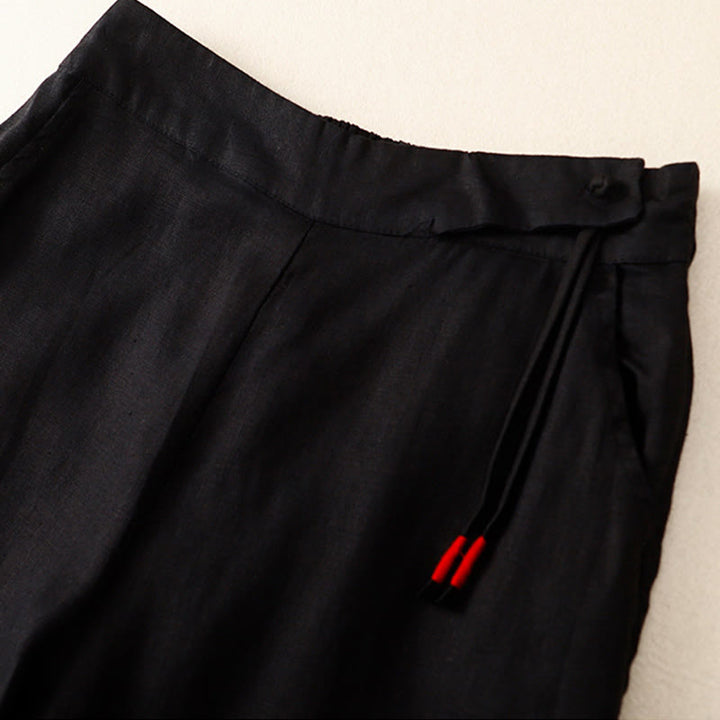 Pantaloni larghi da donna in cotone e lino con tasche, casual, a vita alta, tinta Buddha Stones - image 8