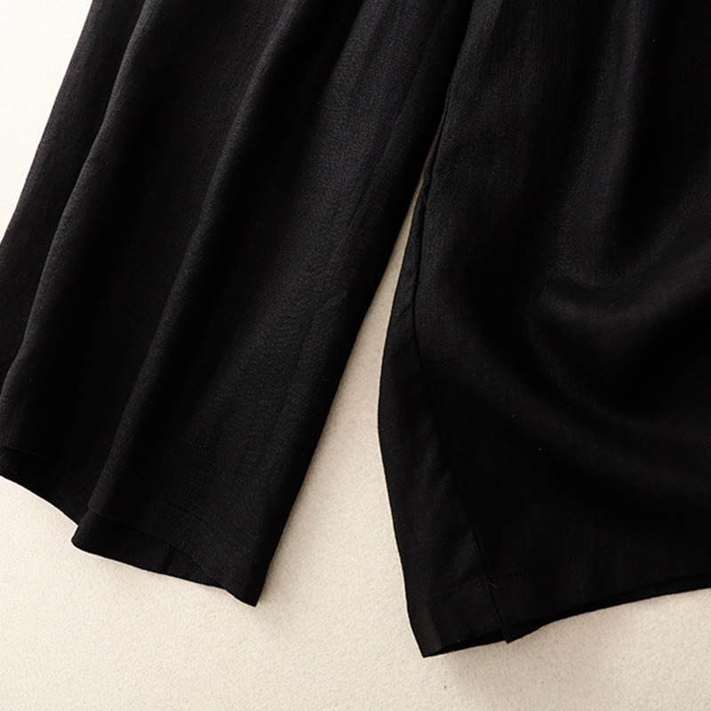 Pantaloni larghi da donna in cotone e lino con tasche, casual, a vita alta, tinta Buddha Stones - image 10