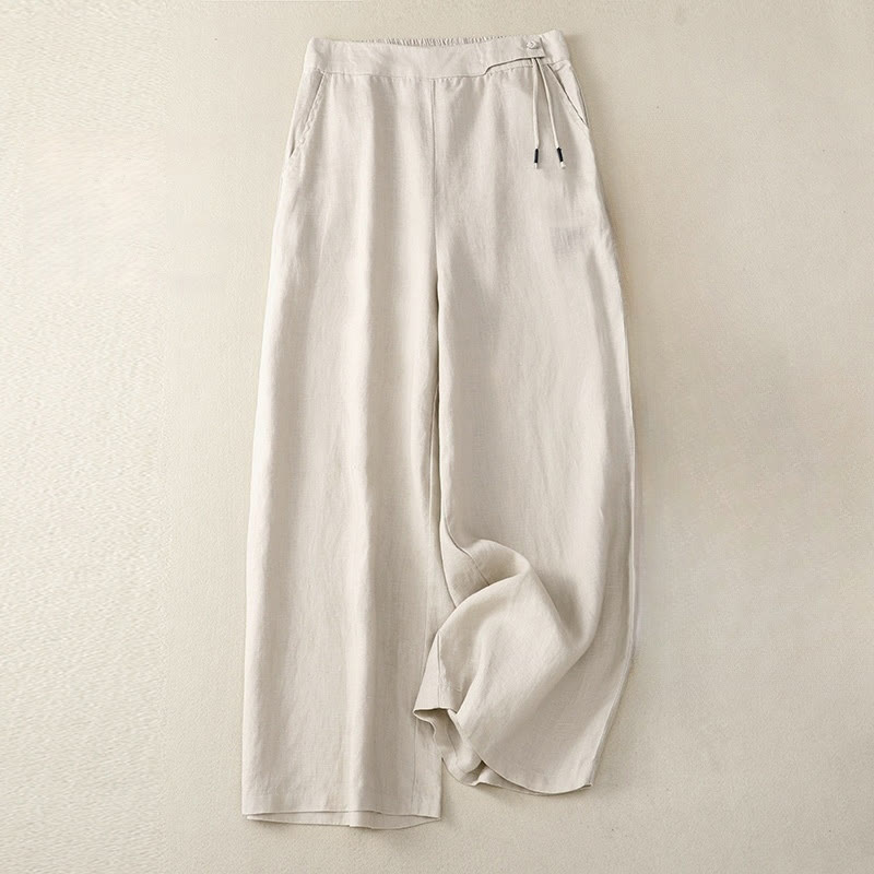 Pantaloni larghi da donna in cotone e lino con tasche, casual, a vita alta, tinta Buddha Stones - Biancheria - US12, UK/AU16, EU44 (3XL) - image 12