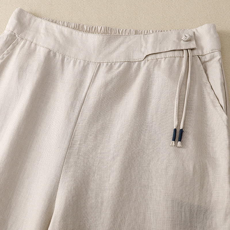 Pantaloni larghi da donna in cotone e lino con tasche, casual, a vita alta, tinta Buddha Stones - image 15