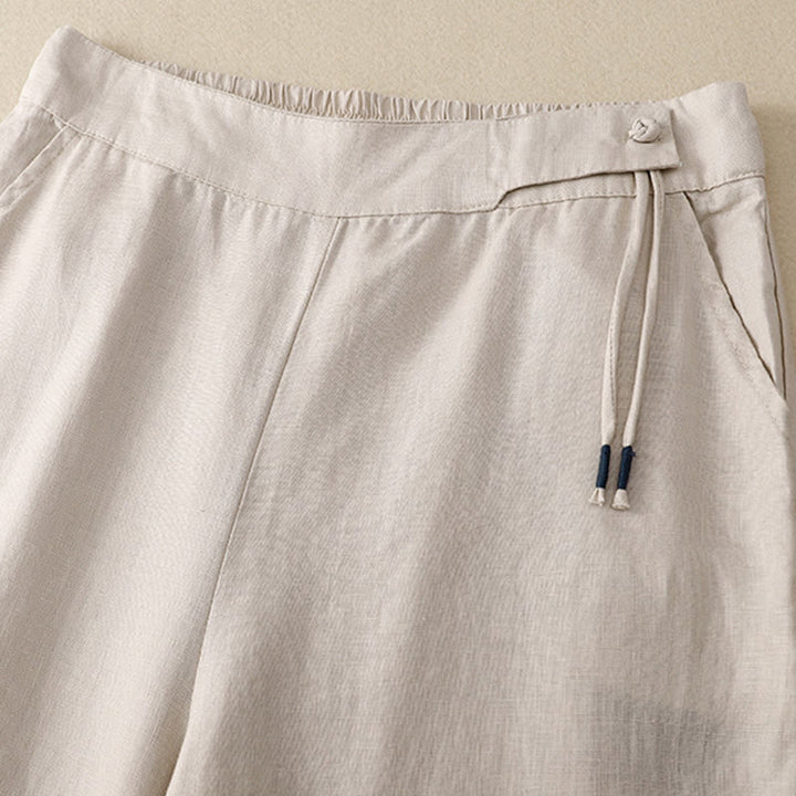 Pantaloni larghi da donna in cotone e lino con tasche, casual, a vita alta, tinta Buddha Stones - image 15