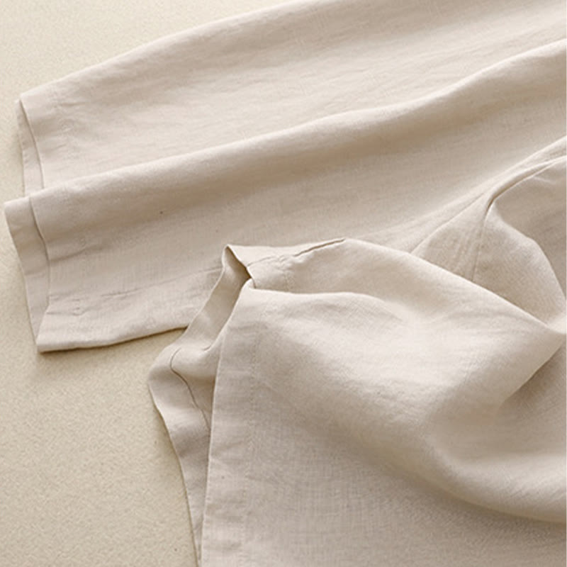 Pantaloni larghi da donna in cotone e lino con tasche, casual, a vita alta, tinta Buddha Stones - image 17