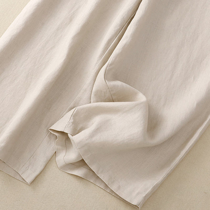 Pantaloni larghi da donna in cotone e lino con tasche, casual, a vita alta, tinta Buddha Stones - image 14
