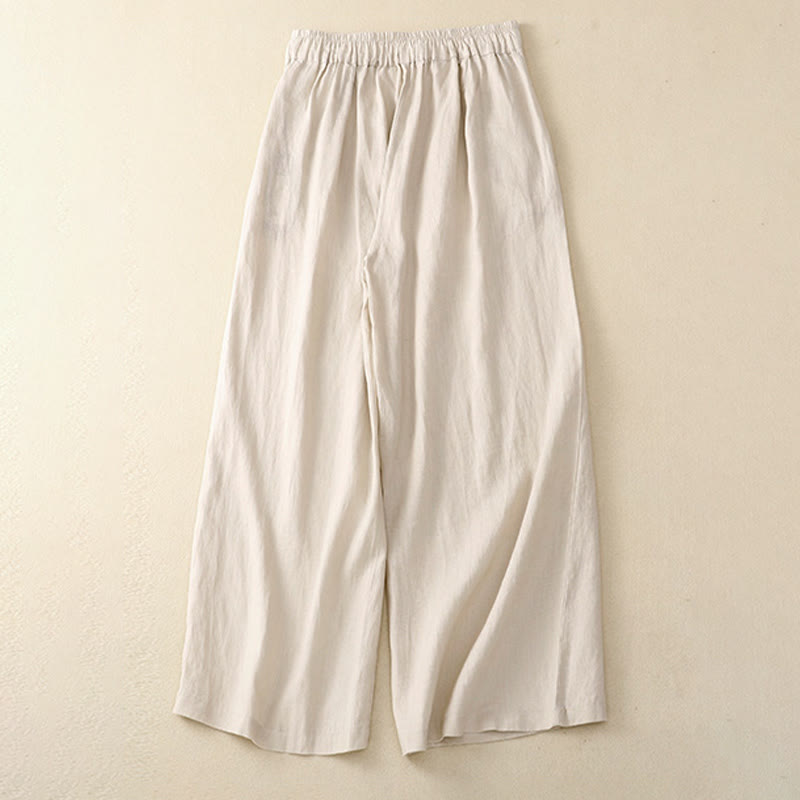 Pantaloni larghi da donna in cotone e lino con tasche, casual, a vita alta, tinta Buddha Stones - image 13
