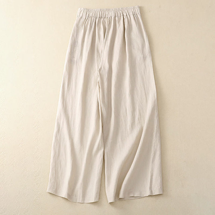 Pantaloni larghi da donna in cotone e lino con tasche, casual, a vita alta, tinta Buddha Stones - image 13