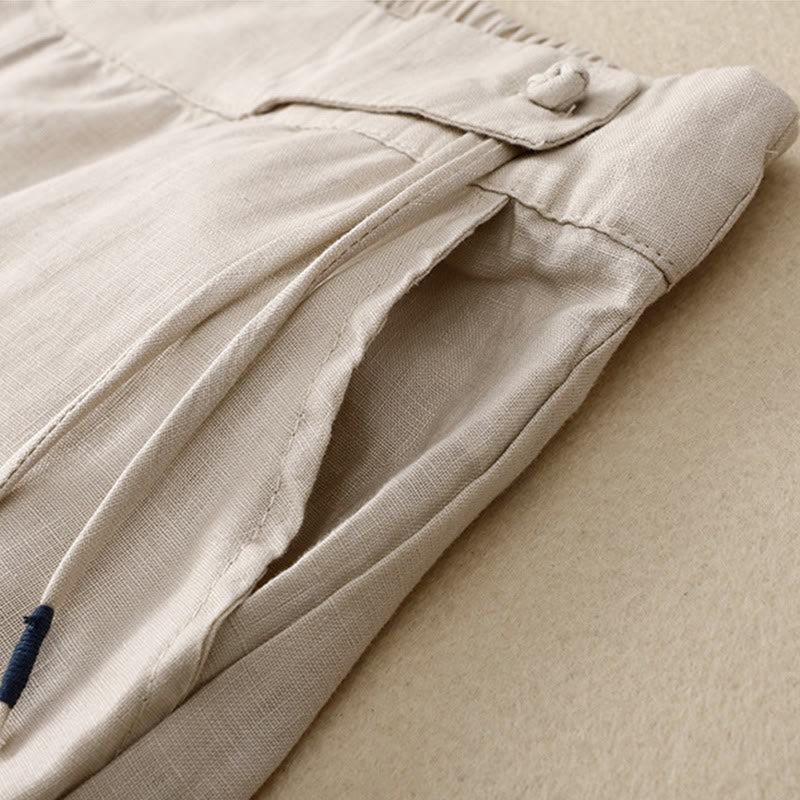 Pantaloni larghi da donna in cotone e lino con tasche, casual, a vita alta, tinta Buddha Stones - image 18