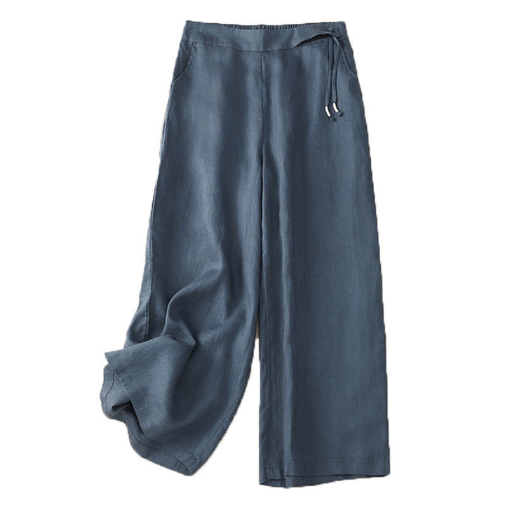 Pantaloni larghi da donna in cotone e lino con tasche, casual, a vita alta, tinta Buddha Stones - image 21