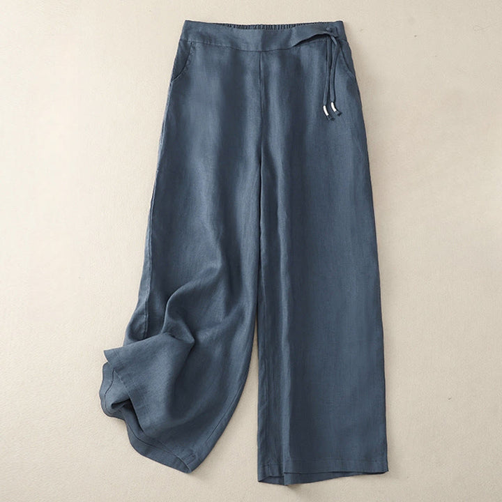 Pantaloni larghi da donna in cotone e lino con tasche, casual, a vita alta, tinta Buddha Stones - SteelBlue - US12, UK/AU16, EU44 (3XL) - image 20