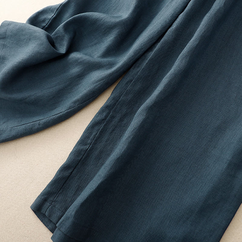 Pantaloni larghi da donna in cotone e lino con tasche, casual, a vita alta, tinta Buddha Stones - image 27