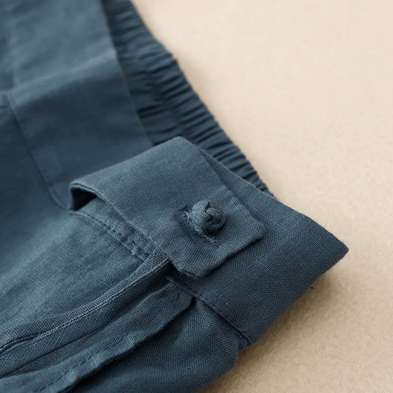 Pantaloni larghi da donna in cotone e lino con tasche, casual, a vita alta, tinta Buddha Stones - image 26