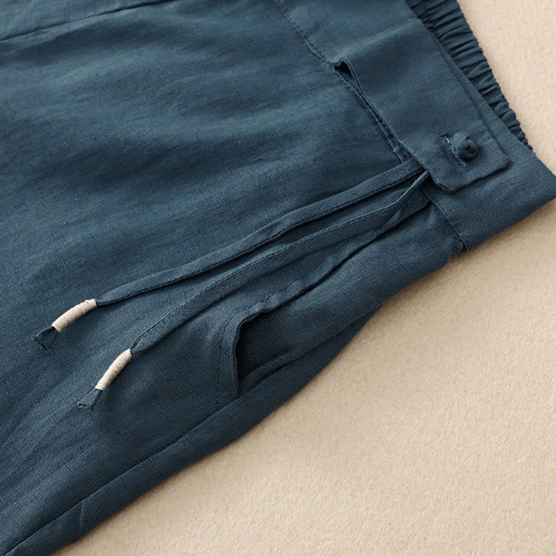 Pantaloni larghi da donna in cotone e lino con tasche, casual, a vita alta, tinta Buddha Stones - image 24