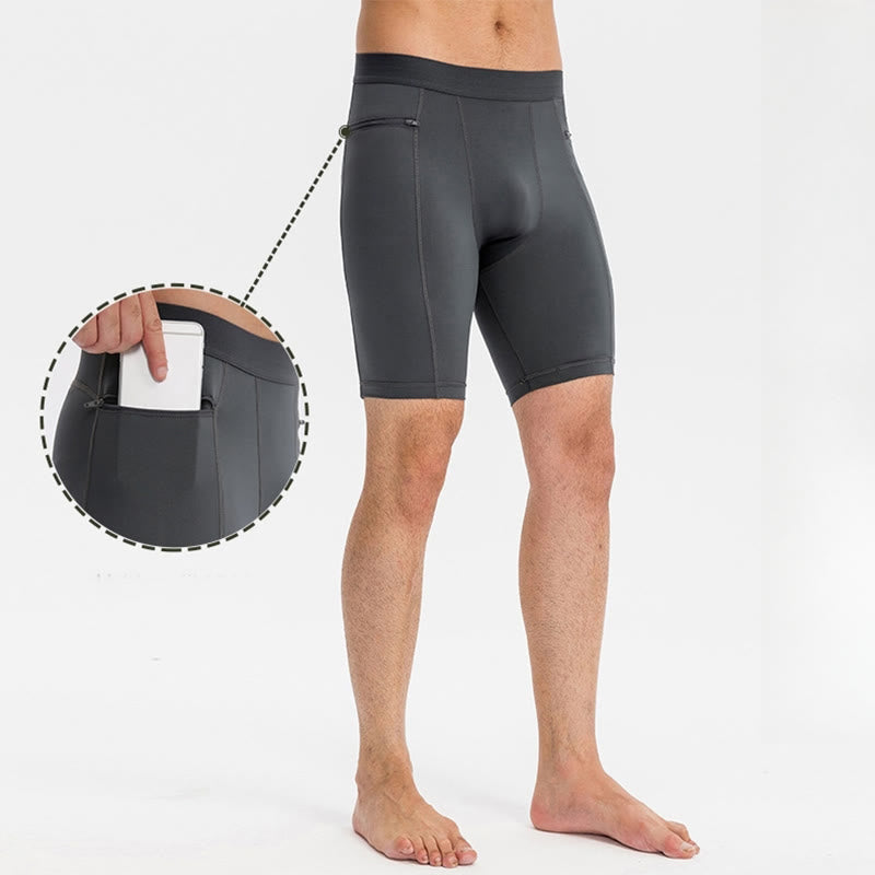 Buddha Stones Pantaloncini sportivi aderenti elasticizzati ad alta elasticità ad asciugatura rapida con tasche con cerniera da uomo - Grigio - US/UK/AU44，EU54 (2XL) - image 0