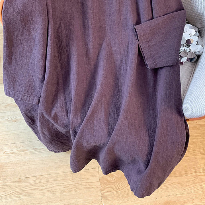 Camicia casual da donna in cotone e lino, a maniche lunghe, con colletto rialzato, abbottonatura a rana, modello Buddha Stones - image 8