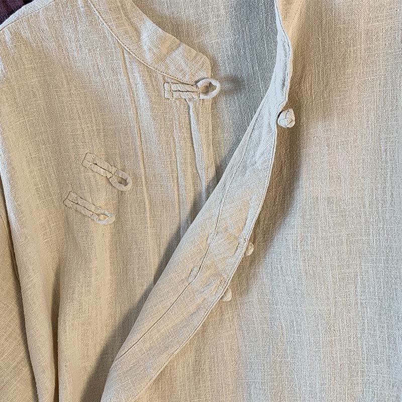 Camicia casual da donna in cotone e lino, a maniche lunghe, con colletto rialzato, abbottonatura a rana, modello Buddha Stones - image 18