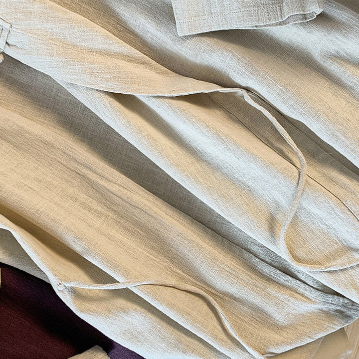 Camicia casual da donna in cotone e lino, a maniche lunghe, con colletto rialzato, abbottonatura a rana, modello Buddha Stones - image 16