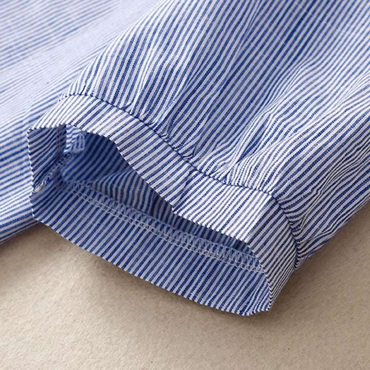 Camicia casual da donna in cotone e lino con scollo a V e maniche corte, motivo a fiori ricamati in Boemia, motivo Buddha Stones - image 8