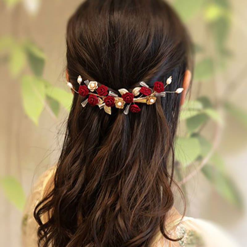 Fermaglio per capelli con rosa rossa da sposa cinese orientale da sposa Buddha Stones