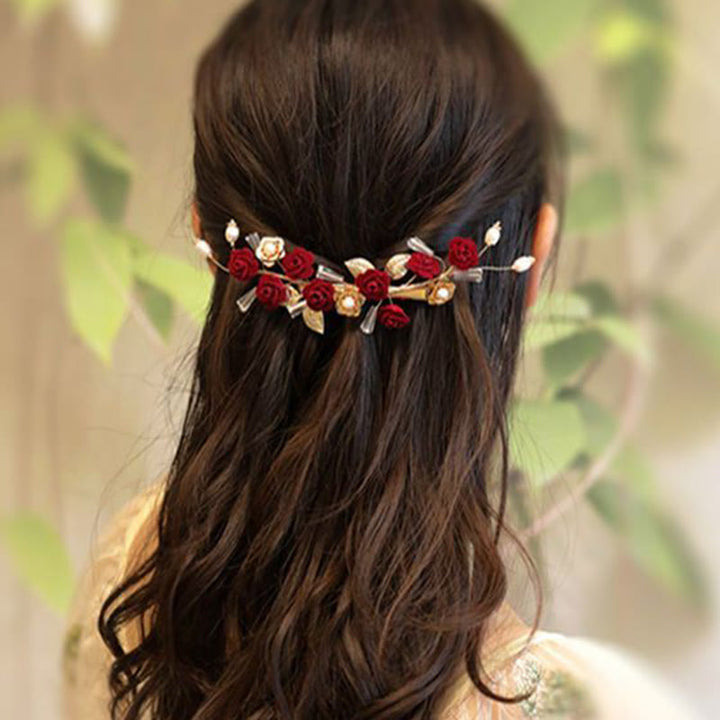 Fermaglio per capelli con rosa rossa da sposa cinese orientale da sposa Buddha Stones