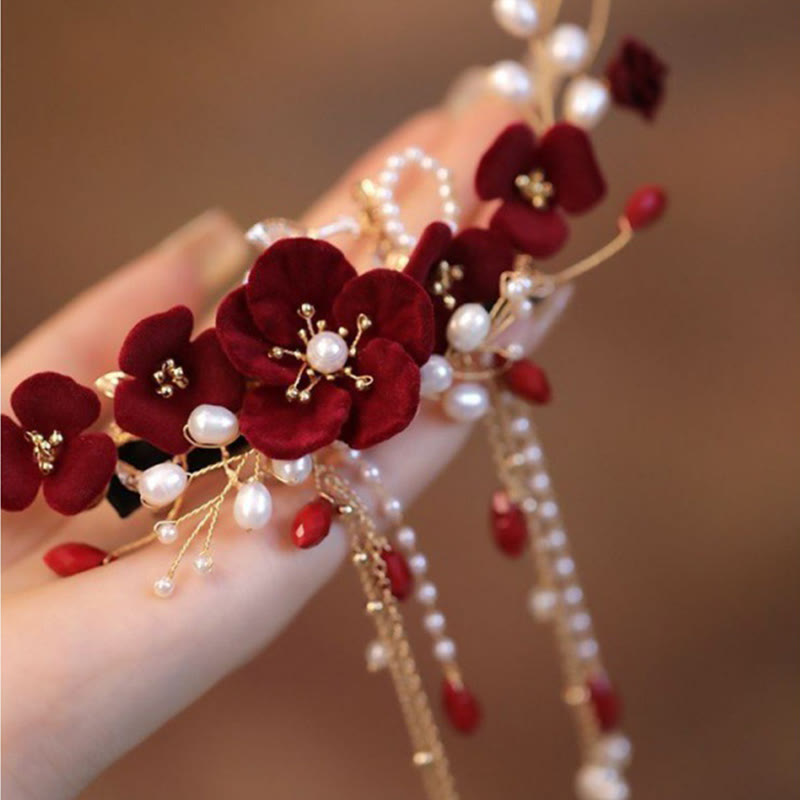 Fermaglio per capelli con rosa rossa da sposa cinese orientale da sposa Buddha Stones