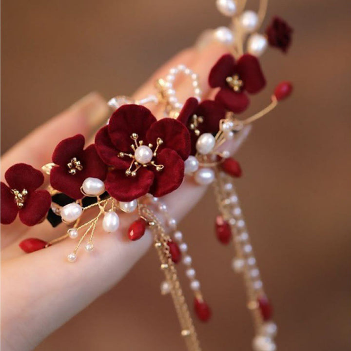 Fermaglio per capelli con rosa rossa da sposa cinese orientale da sposa Buddha Stones