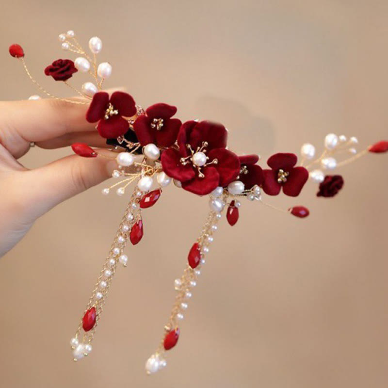 Fermaglio per capelli con rosa rossa da sposa cinese orientale da sposa Buddha Stones