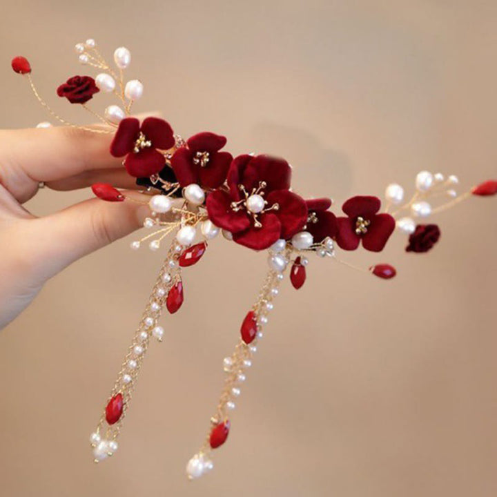 Fermaglio per capelli con rosa rossa da sposa cinese orientale da sposa Buddha Stones