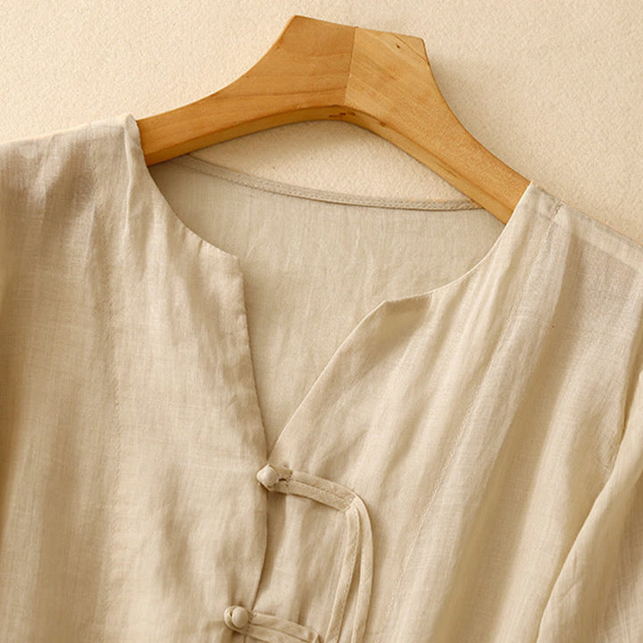 Cardigan in lino e cotone con maniche a mezza campana e scollo a V da donna, casual, motivo Buddha Stones