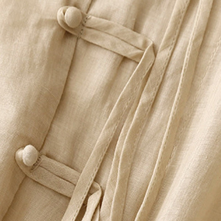 Cardigan in lino e cotone con maniche a mezza campana e scollo a V da donna, casual, motivo Buddha Stones