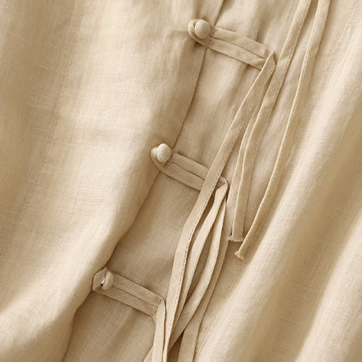 Cardigan in lino e cotone con maniche a mezza campana e scollo a V da donna, casual, motivo Buddha Stones