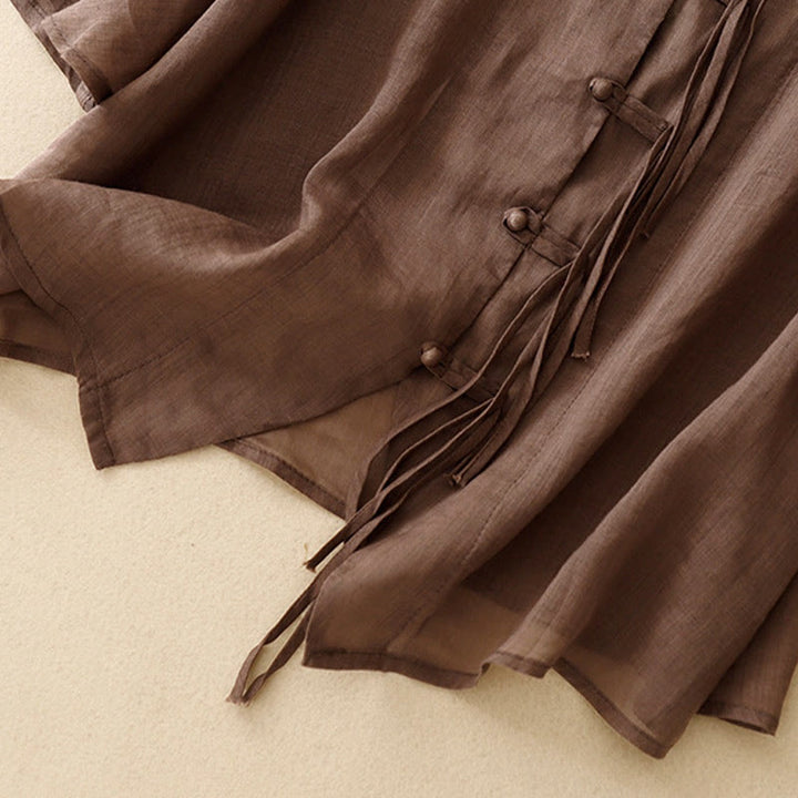 Cardigan in lino e cotone con maniche a mezza campana e scollo a V da donna, casual, motivo Buddha Stones