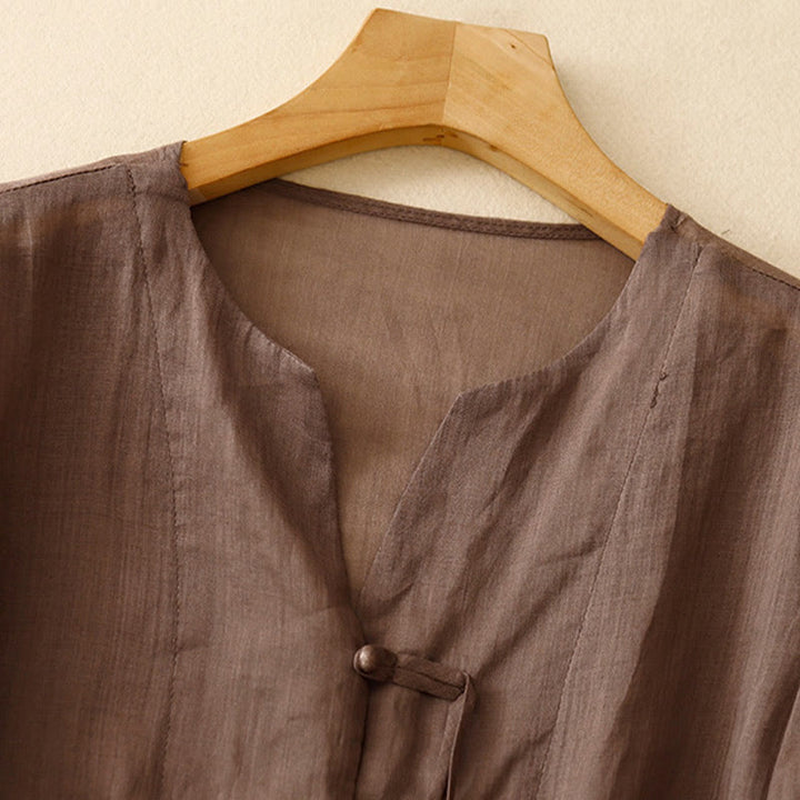 Cardigan in lino e cotone con maniche a mezza campana e scollo a V da donna, casual, motivo Buddha Stones