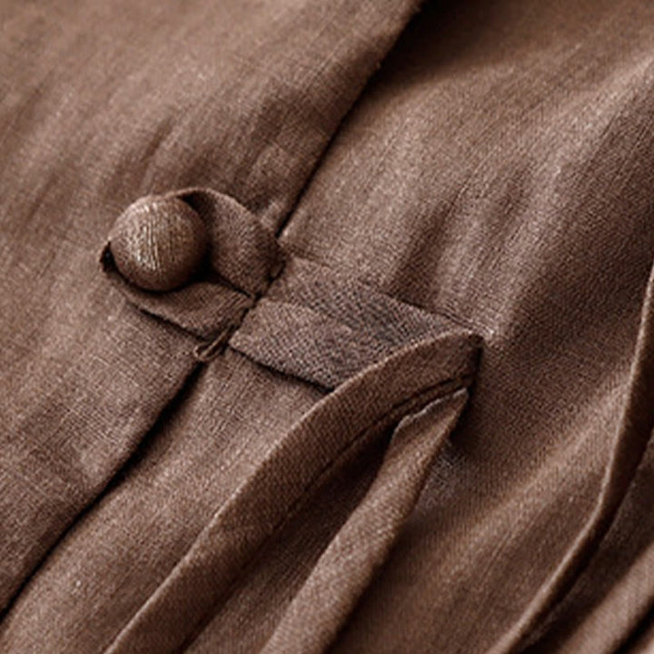 Cardigan in lino e cotone con maniche a mezza campana e scollo a V da donna, casual, motivo Buddha Stones