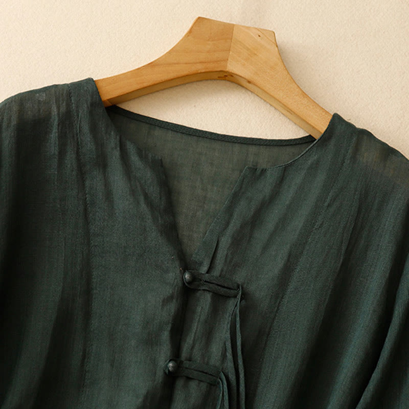 Cardigan in lino e cotone con maniche a mezza campana e scollo a V da donna, casual, motivo Buddha Stones