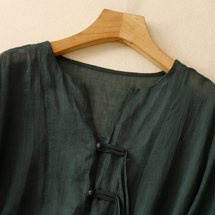 Cardigan in lino e cotone con maniche a mezza campana e scollo a V da donna, casual, motivo Buddha Stones