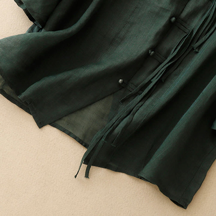 Cardigan in lino e cotone con maniche a mezza campana e scollo a V da donna, casual, motivo Buddha Stones