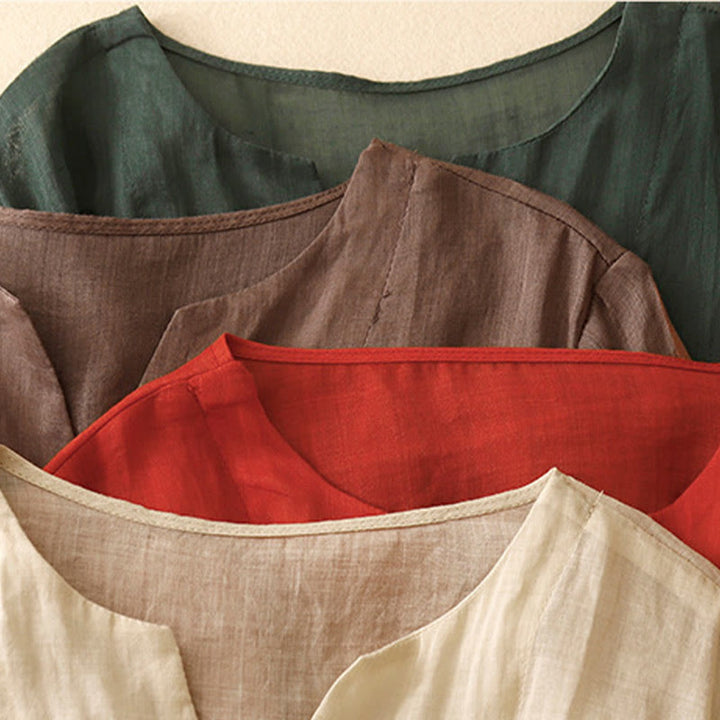 Cardigan in lino e cotone con maniche a mezza campana e scollo a V da donna, casual, motivo Buddha Stones
