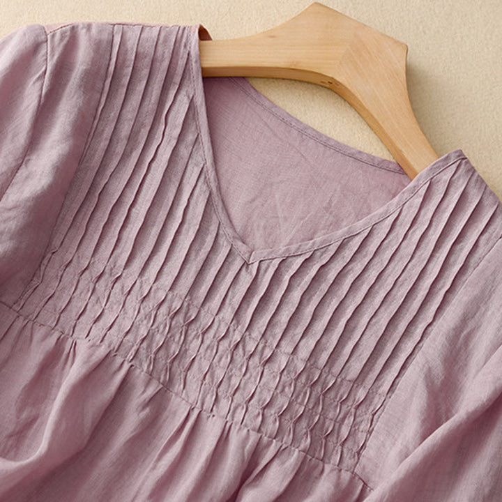 Camicia da donna in cotone a maniche corte, casual, ampia e semplice, con scollo a V e motivo Buddha Stones