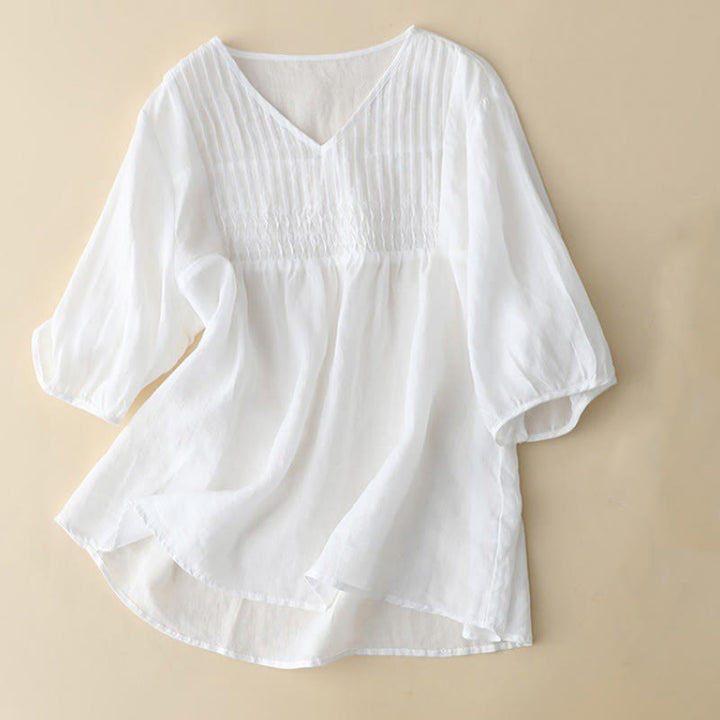 Camicia da donna in cotone a maniche corte, casual, ampia e semplice, con scollo a V e motivo Buddha Stones