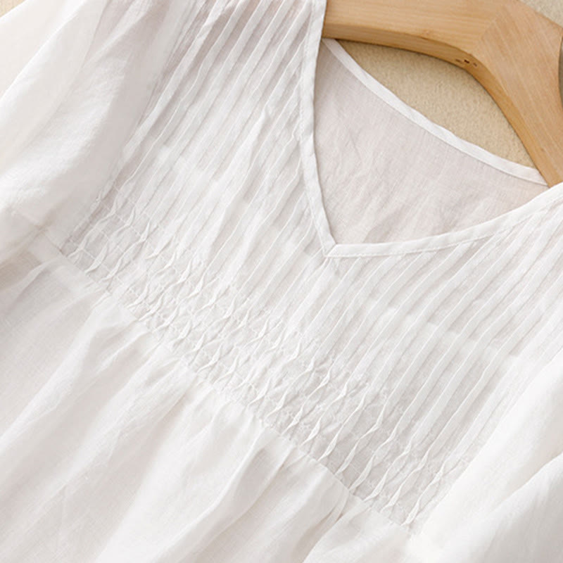 Camicia da donna in cotone a maniche corte, casual, ampia e semplice, con scollo a V e motivo Buddha Stones